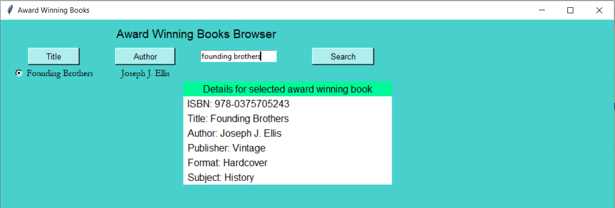 Book Browser interface with one book